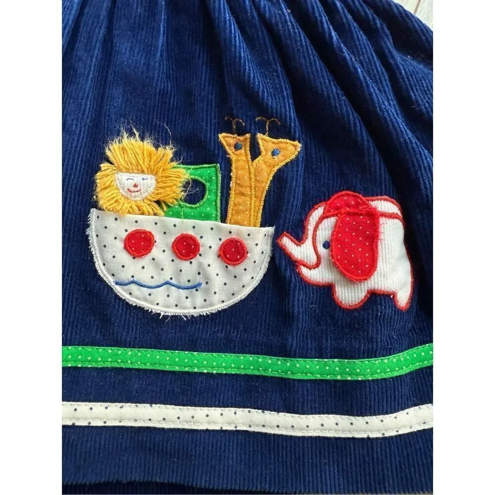 Vintage Baby Girl Navy Blue Corduroy Jumper/Dress & Polka Dot Collard Blouse